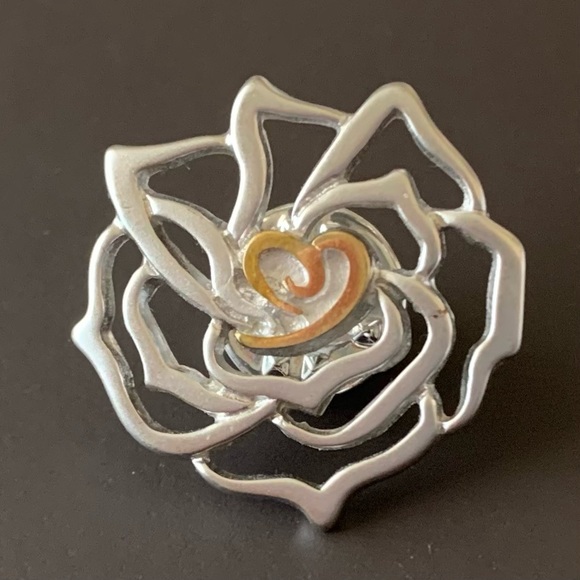 Jewelry - Open Rose Brooch with Heart Center